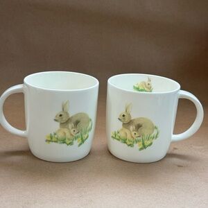 Set of 2 Roy Kirkham Sophie Shaped Mugs in “Mom and Baby Bunny” Pattern. 12 oz.